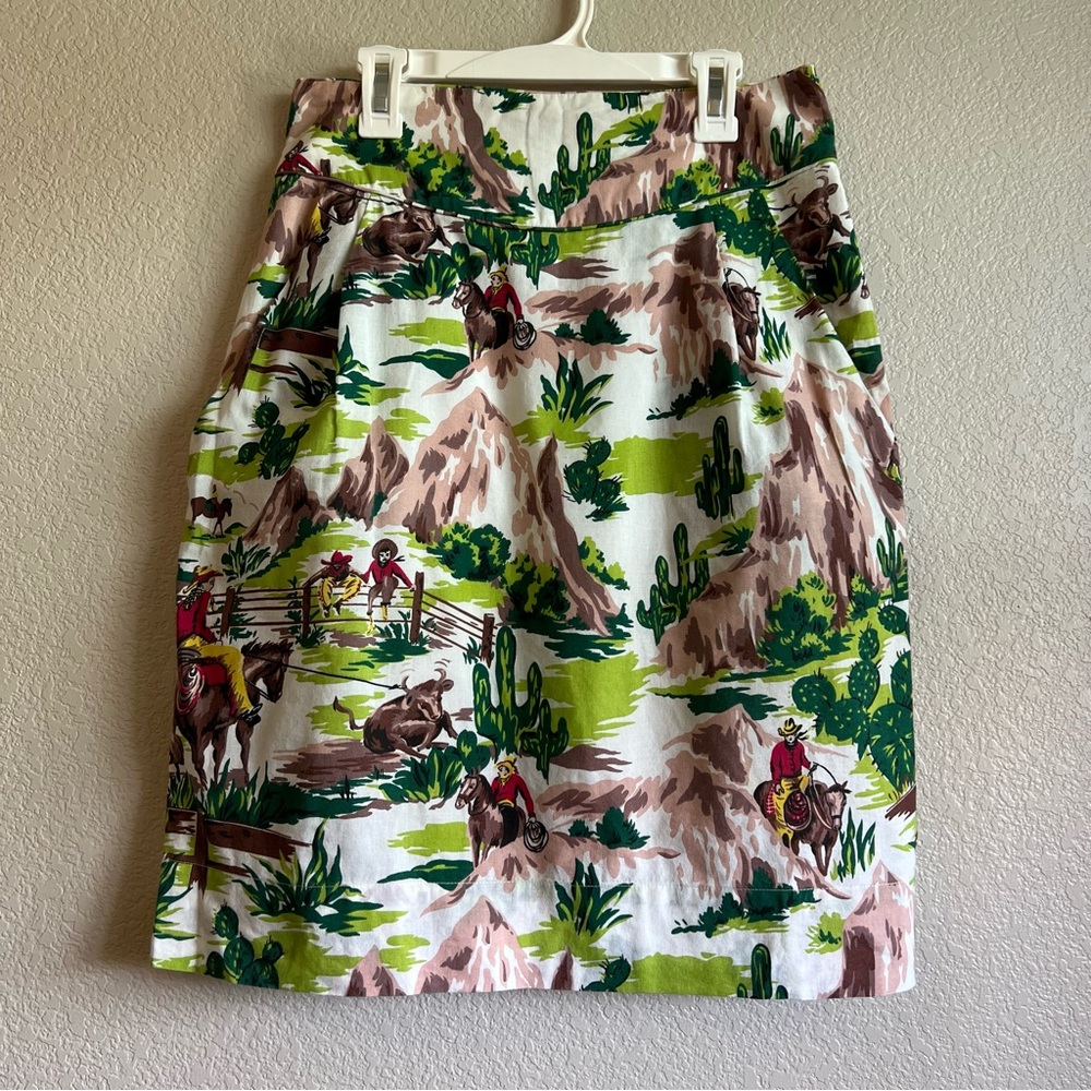 Emily and Fin Scenic Western Cowboy Print Skirt Women’s Size Small